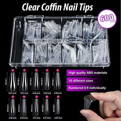 Clear Coffin Nail Tips, 600pcs Clear Fake Nails Ballerina False Nails Press On Nails