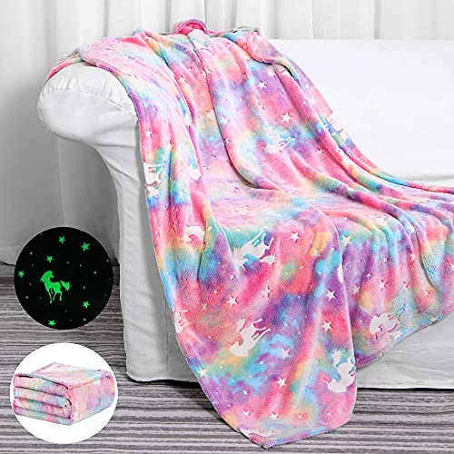 Glow in The Dark Blanket Unicorns Gifts for Girls,Valentines Day Gifts for Kids,Girl Toys