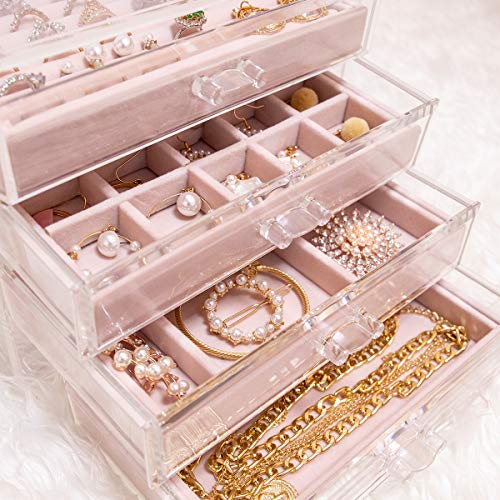 Acrylic Jewelry Box with 4 Drawers, Velvet Jewelry Organizer for Earring Necklace