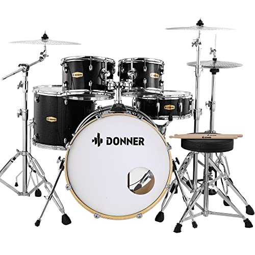 Drum Set Adult with Practice Mute Pad,5-Piece 22 inch Full Size Acoustic Drum Kit