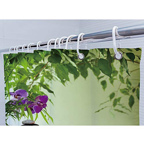 Allenjoy 72x72 inch Spa Shower Curtain Set with 12 Hooks Green Purple Aromatic Candles and Orchids Blooms Stones Bathroom Curtain Durable Waterproof Fabric Bathtub Sets Home Decor