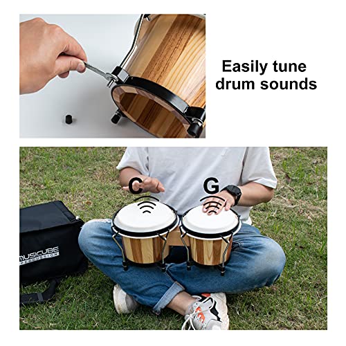 Kids Adults Professional 6” and 7” Tunable Hand-Crafted Bongo Drum Percussion