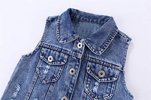 Mud Kingdom Little Girls Ripped Denim Vest Wonderful Hat Sequins Blue 5T