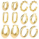 6 Pairs Gold Chunky Hoop Earrings Set for Women Hypoallergenic Thick Open Twisted Huggie Hoop Jewelry for Birthday Gifts