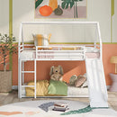 Twin Bunk Beds with Slide, Metal Frame House Bunk Bed with Built-in Ladder