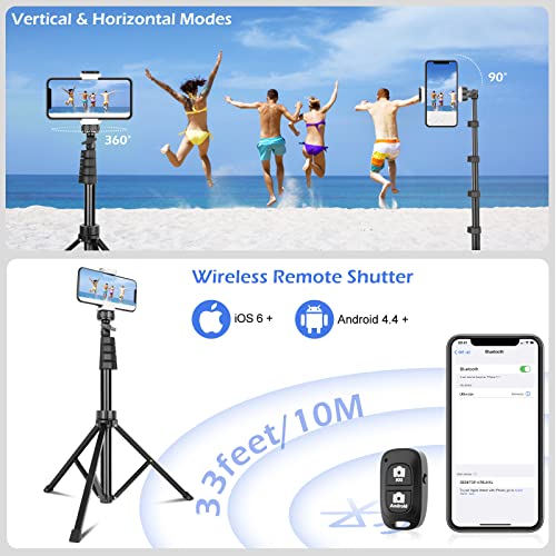 62" Phone Tripod & Selfie Stick, Extendable Cell Phone Tripod Stand with Wireless Remote