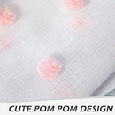 Pink Pom Pom Sheer Curtains for Bedroom Light Filtering Semi-Sheer Curtains for Nursery