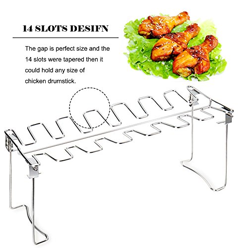 Chicken Leg Wing Rack 14 Slots Stainless Steel Metal Roaster Stand with Drip Tray