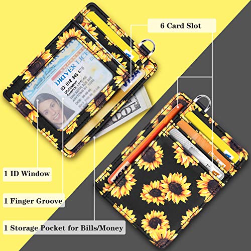 Slim Front Pocket Wallet RFID Blocking Minimalist Credit Card Holder Wallet Sunflower