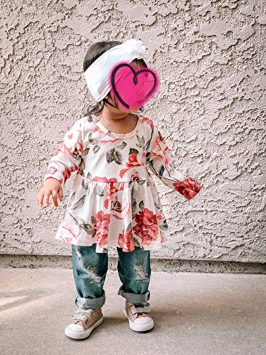 Girl Clothes Outfits, Cute Toddler Baby Ruffle Sleeve Floral T-Shirt Tops with Ripped Jeans Pants Set