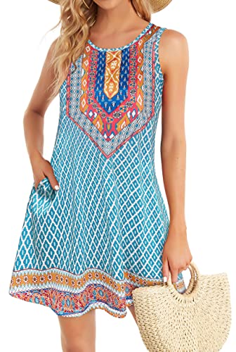 Boho Dresses for Women Summer Beach Sleeveless Sundress Pockets