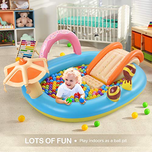 Inflatable Play Center, 98'' x 67'' x 32'' Kids Pool with Slide for Garden