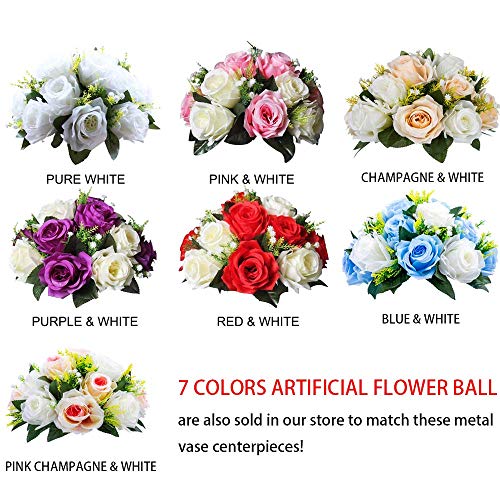 Pcs of 10 Fake Flower Ball Arrangement Bouquet,15 Heads Plastic Roses with Base