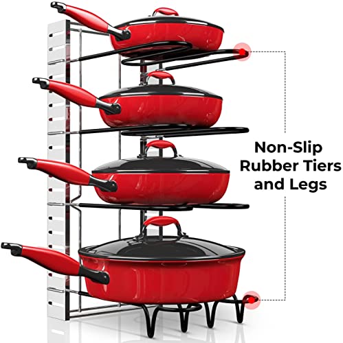 Pot and Pan Organizer for Cabinet - Adjustable 8 Tiers Pots and Pans Organizer Under Cabinet