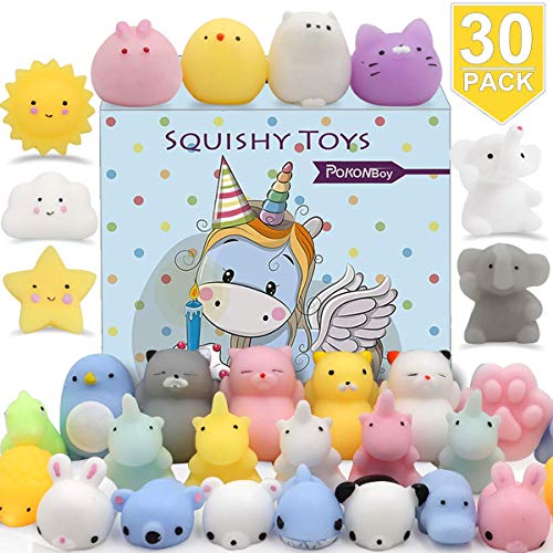 30 PCS Squishies Mochi Squishy Toys, Mini Kawaii Animals Squeeze Stress Relief Toys