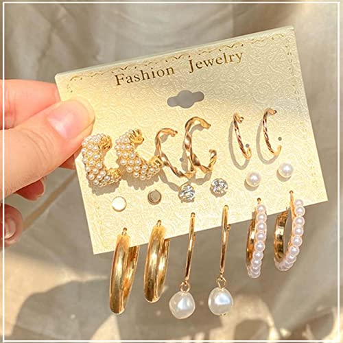 36 Pairs Gold Earrings Set for Women Girls, Fashion Pearl Chain Link Stud Drop Dangle