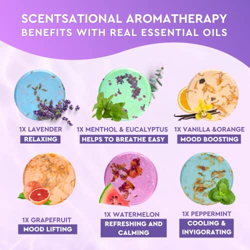 Variety Pack of 6 Shower Bombs with Essential Oils. Self Care and Valentines Day Gifts