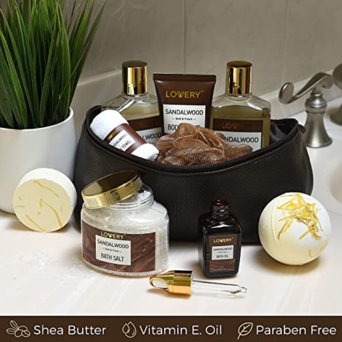 Sandalwood Bath Gift Set, Personal Self Care Spa Kit, Relaxing Man Gift Basket