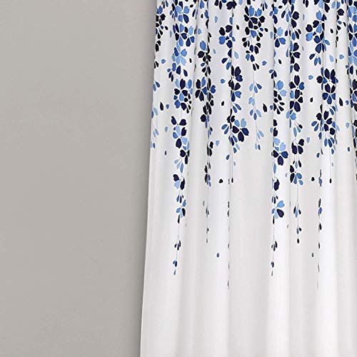 Weeping Flowers Curtains Navy and Blue Room Darkening Window Panel Set (Pair), 84 in x 52