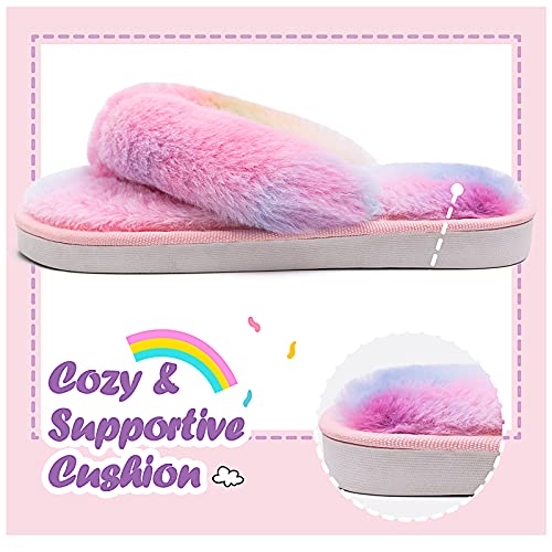 Kids Flip Flop Slippers Soft Plush Fuzzy House Home Thong Slippers for Boys and Girls