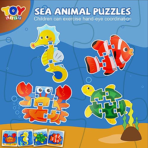 Puzzles for Kids Age 2-4 - 4 Pack Animal Shape Puzzle Montessori Toy for Toddlers