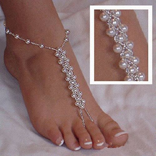 Pearl Barefoot Foot Jewelry Anklet for Sandals& Beach Wedding(1 Pair)
