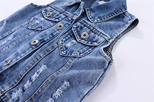 Mud Kingdom Little Girls Ripped Denim Vest Wonderful Hat Sequins Blue 5T