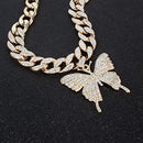 Big Butterfly Pendant Necklace For Women Rhinestone Cuban Link Hip Hop Crystal