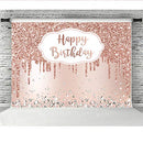 Pink Rose Golden Birthday Party Backdrop Glitter Diamonds Happy Birthday Background