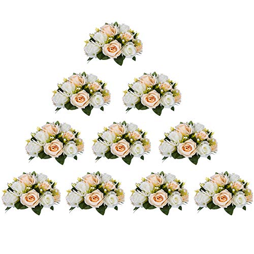 Pcs of 10 Fake Flower Ball Arrangement Bouquet,15 Heads Plastic Roses with Base