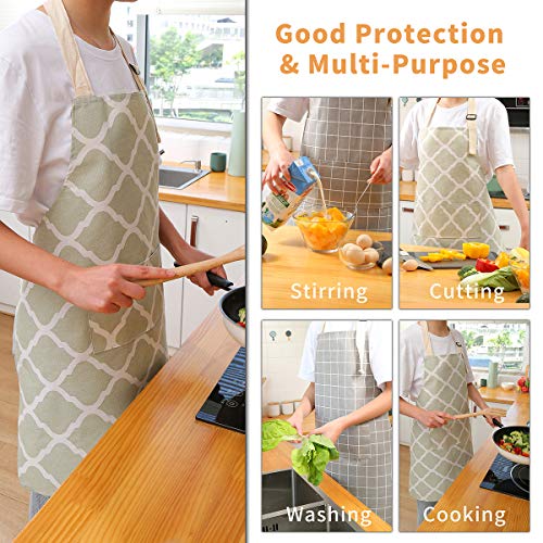 2 Pieces Cotton Linen Waterproof Bib Kitchen Apron with Pockets