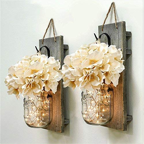 HABOM Rustic Mason Jar Wall Decor Sconces - Decorative Home Lighted Country