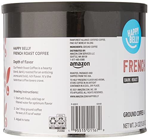 Amazon Brand - Happy Belly French Roast Canister Coffee, Dark Roast, 24 Ounce