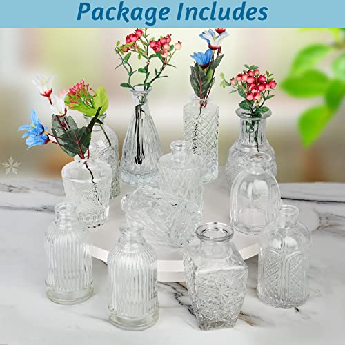 Glass Vase Bud Vase in Bulk Set of 12，Small Vintage Flower Bottle Petite Glass Flower Vase