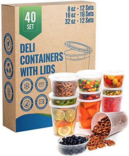 [40 Sets] Deli Plastic Food Containers with Airtight Lids, Leakproof Slime Small Combo