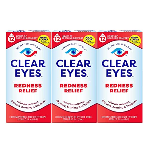 Clear Eyes Redness Eye Relief Eye Drops, 0.5 Fl Oz, Pack of 3