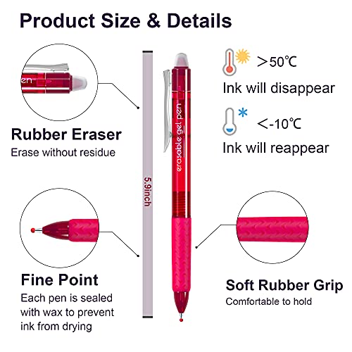 Erasable Gel Pens, 15 Colors Lineon Retractable Erasable Pens Clicker, Fine Point
