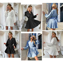 Little Black Dresses for Wedding Guest Lantern Sleeve Wrap V Neck Dress Pleated