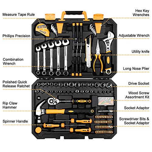 158 Piece Tool Set with Plastic Toolbox Storage Case