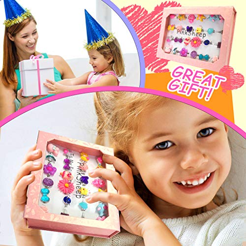 Little Girl Jewel Rings in Box, Adjustable, No Duplication, Girl Pretend Play and Dress Up