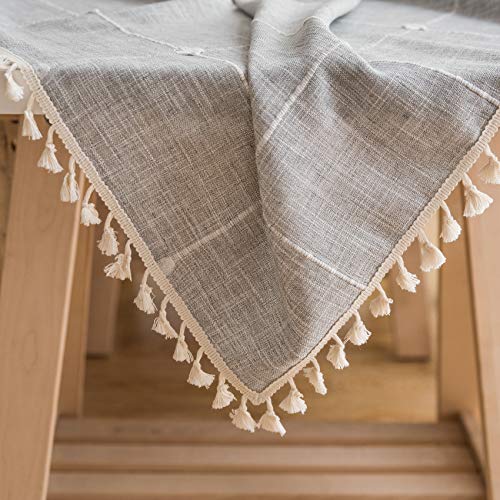 Rustic Lattice Tablecloth Cotton Linen Grey Rectangle Table Cloths 55"x86"