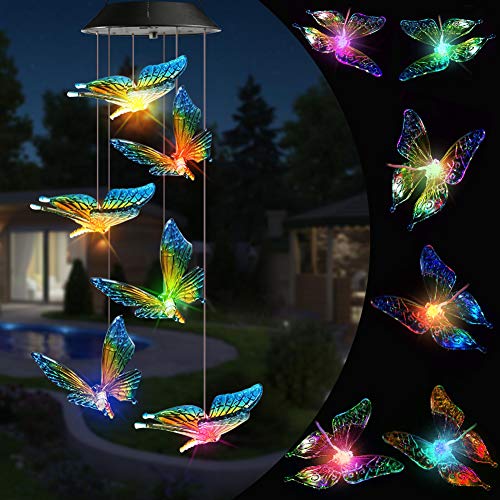 Solar String Lights, Color Changing Solar Butterfly Wind Chimes, LED Decorative