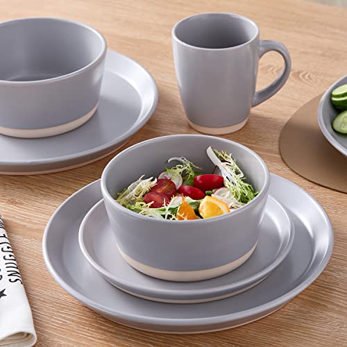 Stone Lain Jules 32 Piece Stoneware Round Dinnerware Set, Grey
