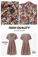 Summer Dress for Women Short Sleeve V Neck Ruffled Floral Swing A-Line Dresses