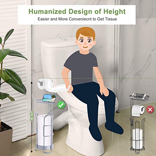 LEHOM Toilet Paper Roll Holder Stand, Upgraded Free Standing Bathroom Toilet Paper