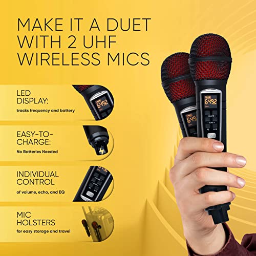Bluetooth Karaoke Machine - Portable Singing Equipment Set W/ 2 Wireless Karaoke Microphones