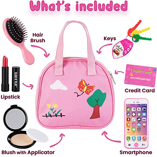 Purse Toy for Girls 2-3 Years Old, Handbag with 8 Pieces including Makeup,  Pink