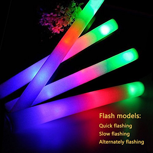 Foam Glow Sticks Bulk 100 Pack,3 Modes Flashing LED Light Sticks Glow in The Dark