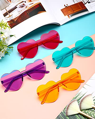 8 Pairs Rimless Sunglasses Heart Shaped Frameless Glasses Trendy Transparent