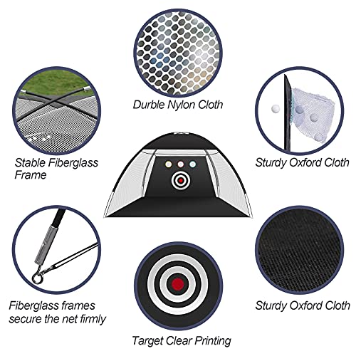 Golf Practice Net, 10' x 7' Golf Hitting Net with Mat and 2 Target Aids Net